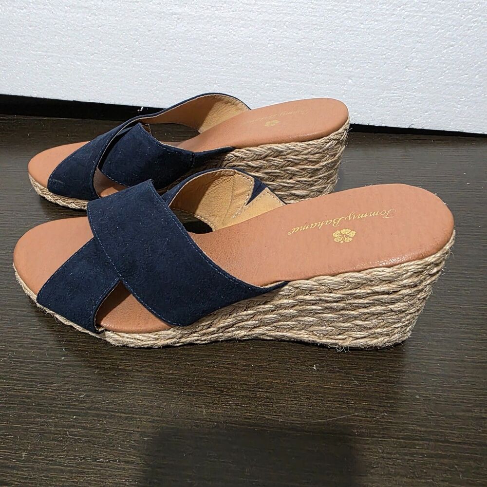 Tommy Bahama Navy Blue Taxtile Wedge Heel Slip On Espadrille Sandals  8,5M - Picture 10 of 14